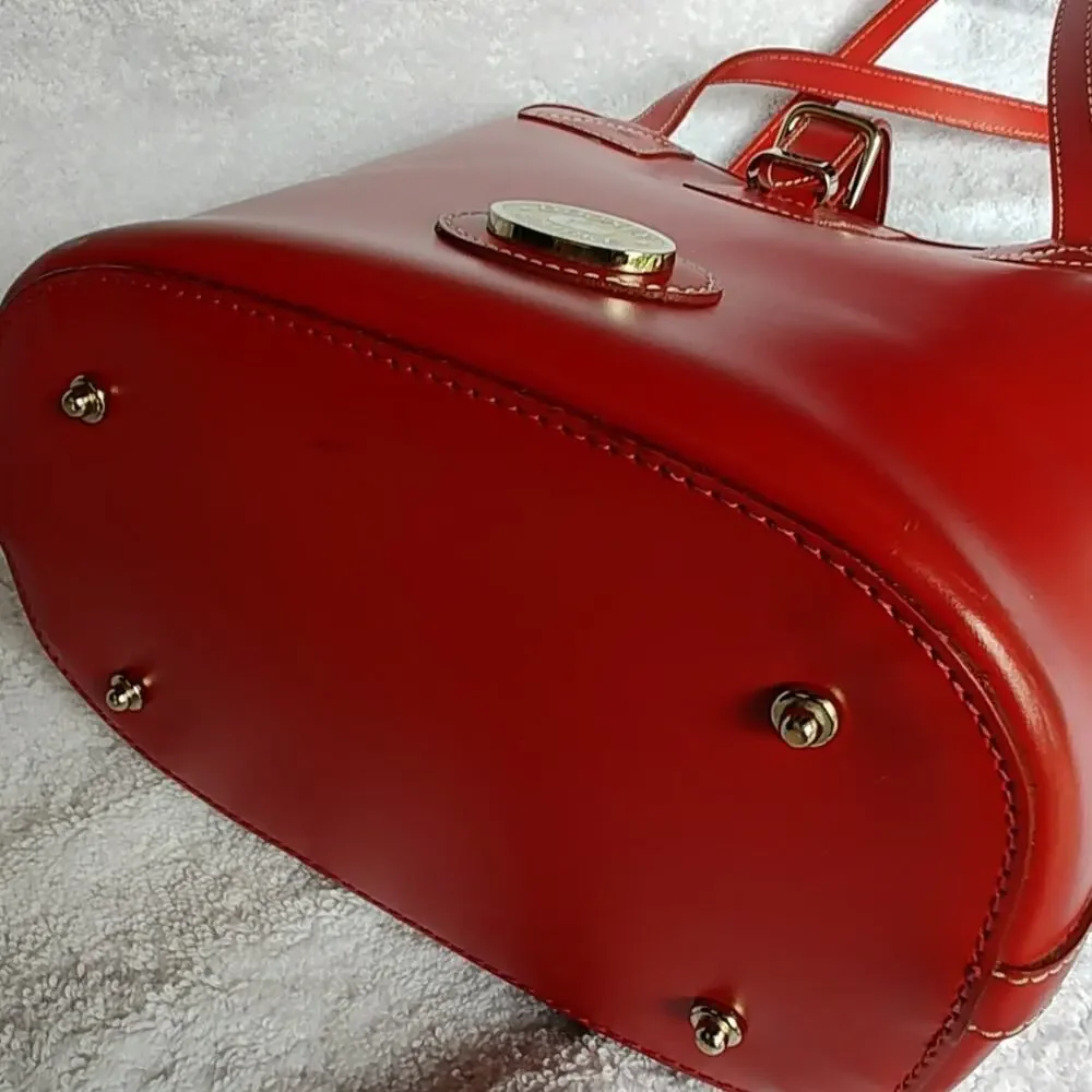 Dooney & Bourke Red Toiny Bucket Bag Leather North South Satchel Handbag Purse